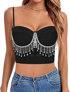【Badee】Corset Crop Top Amazon.com: ELLACCI Sexy Pearls Beaded Rhinestone Bustier
